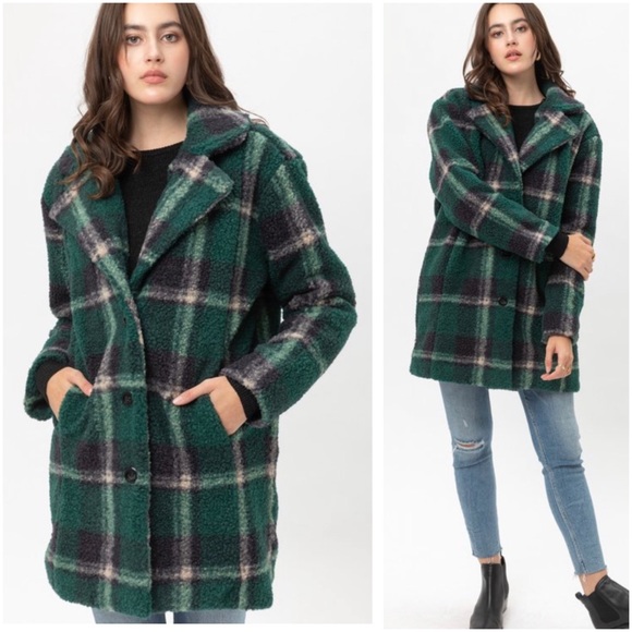 LilyandGypsy Jackets & Blazers - Oversized plaid button Sherpa down coat